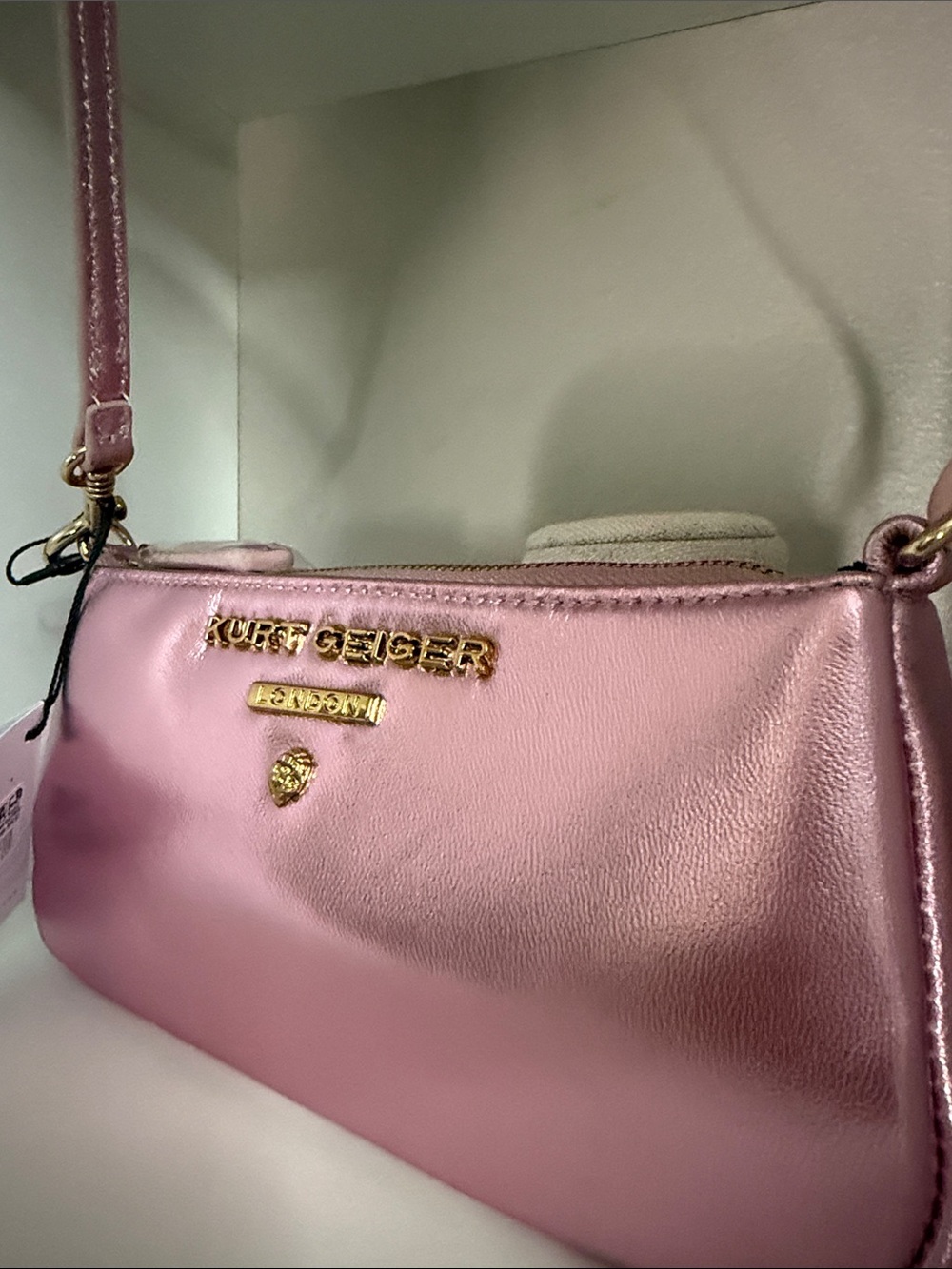 Kurt Geiger Metallic Pink Mini Shoulder Bag with Gold Hardware